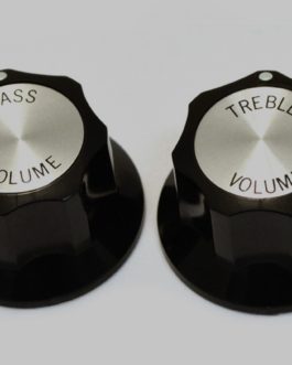 TREBLE/BASS VOLUME KNOB (2) BLACK SILVER TOP FOR RICKENBAKER*